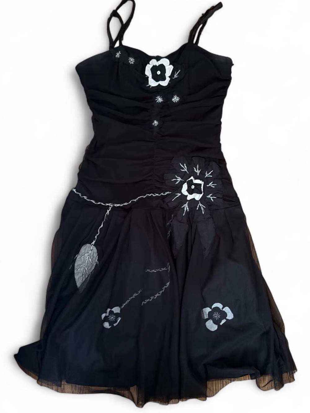 Black Floral Embroidered Spaghetti-Strap Dress y2k euro